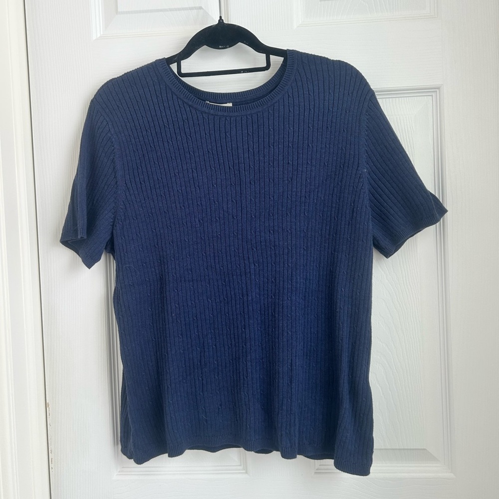 Classic Elements Blue Ribbed Knit Top